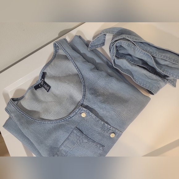 Women's blue sleeveless button-down dress. Chaps brand. Size M. As Is. - Picture 2 of 16